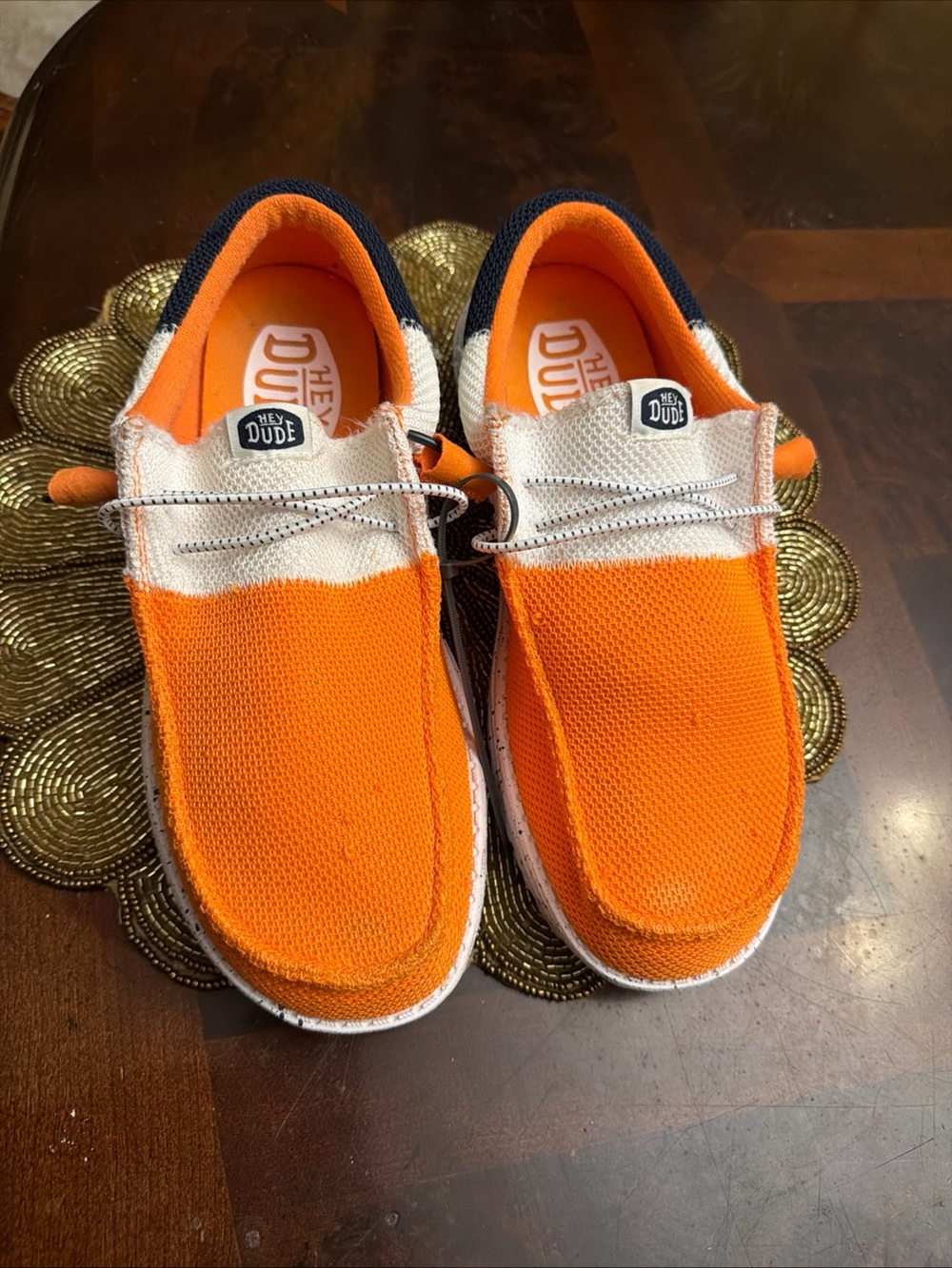 Hey Dude Kids Slip-On Sneakers in Orange, White & Navy